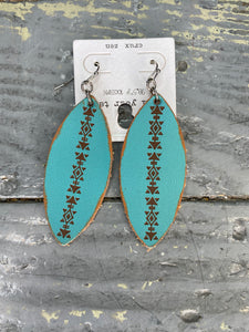 Turquoise Oval Leather Earrings