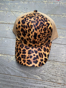Faux leather leopard Baseball hat