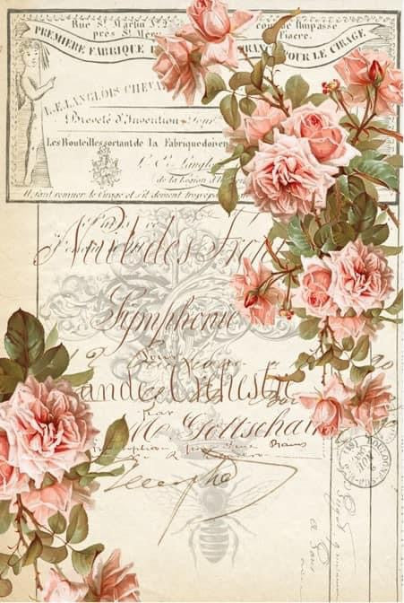 Pink Roses Decoupage Paper