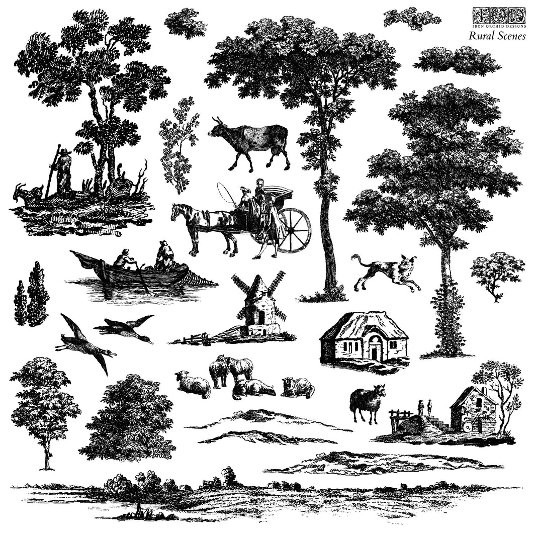 Rural Scenes Two-Page 12x12 Decor Stamp™ by Iron Orchid Designs