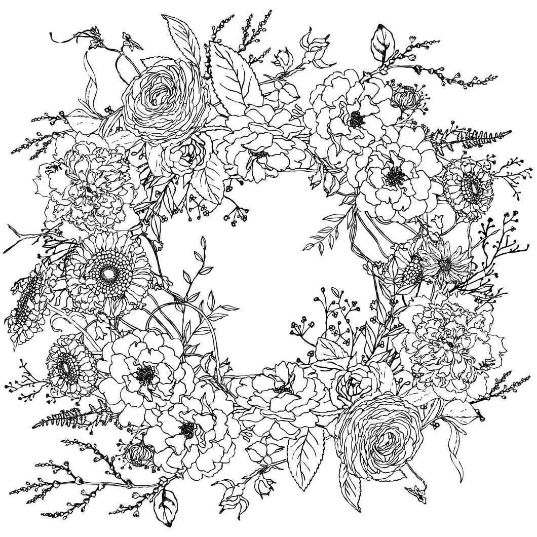 This is a floral wreath transfer stamp